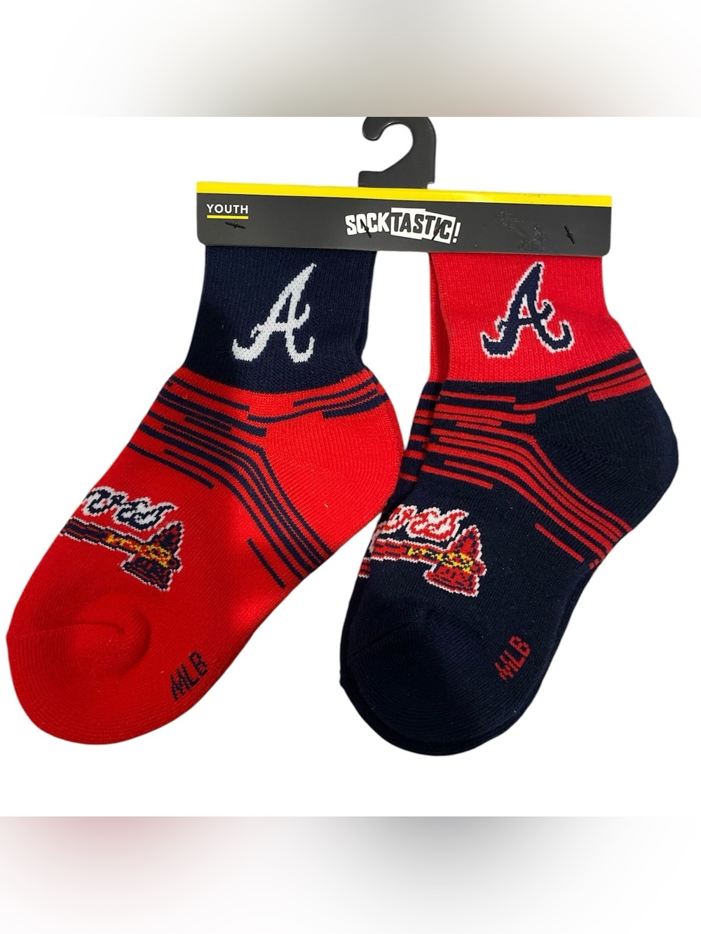 Youth Atlanta Braves Red & Navy 2-Pk Ankle Socks- Youth Sz 13-3 /Women’s Sz 3-6